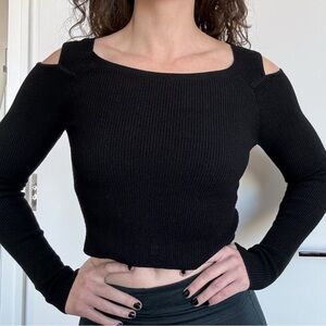 Express Black Cold Shoulder Ribbed Sweater Slimming Fall Sexy Party Cropped Y2K